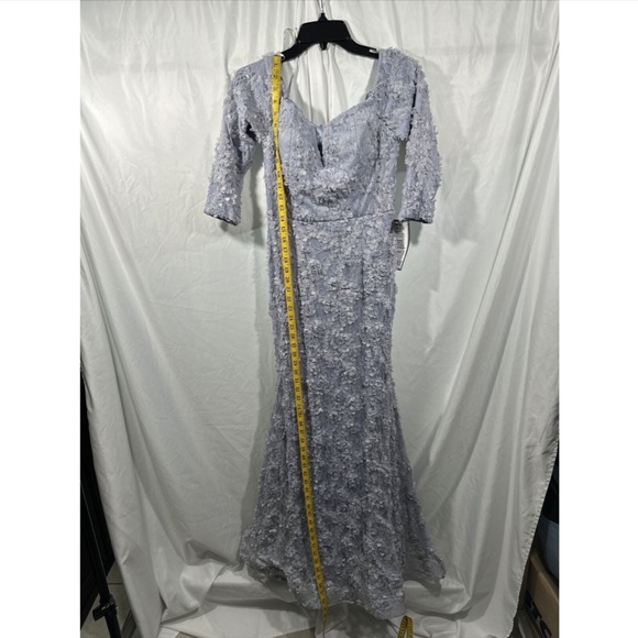 NEW $298 XSCAPE [ 6 ] Off Shoulder‎ Long Sleeve Lace Trumpet Gown in Grey - Picture 3 of 13